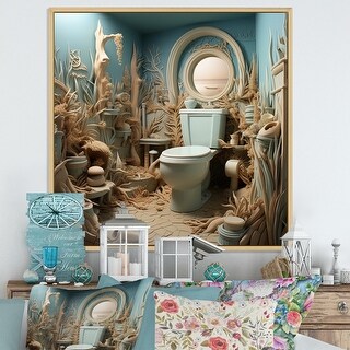 Designart "Toilet Coastal Escape I" Bath & Laundry Framed Wall Decor ...
